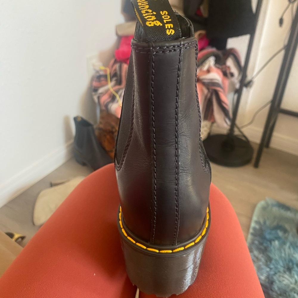 Dr. Martens Black laceless Ankle Boots with original Yellow Stitching/mini heel - Picture 4 of 9